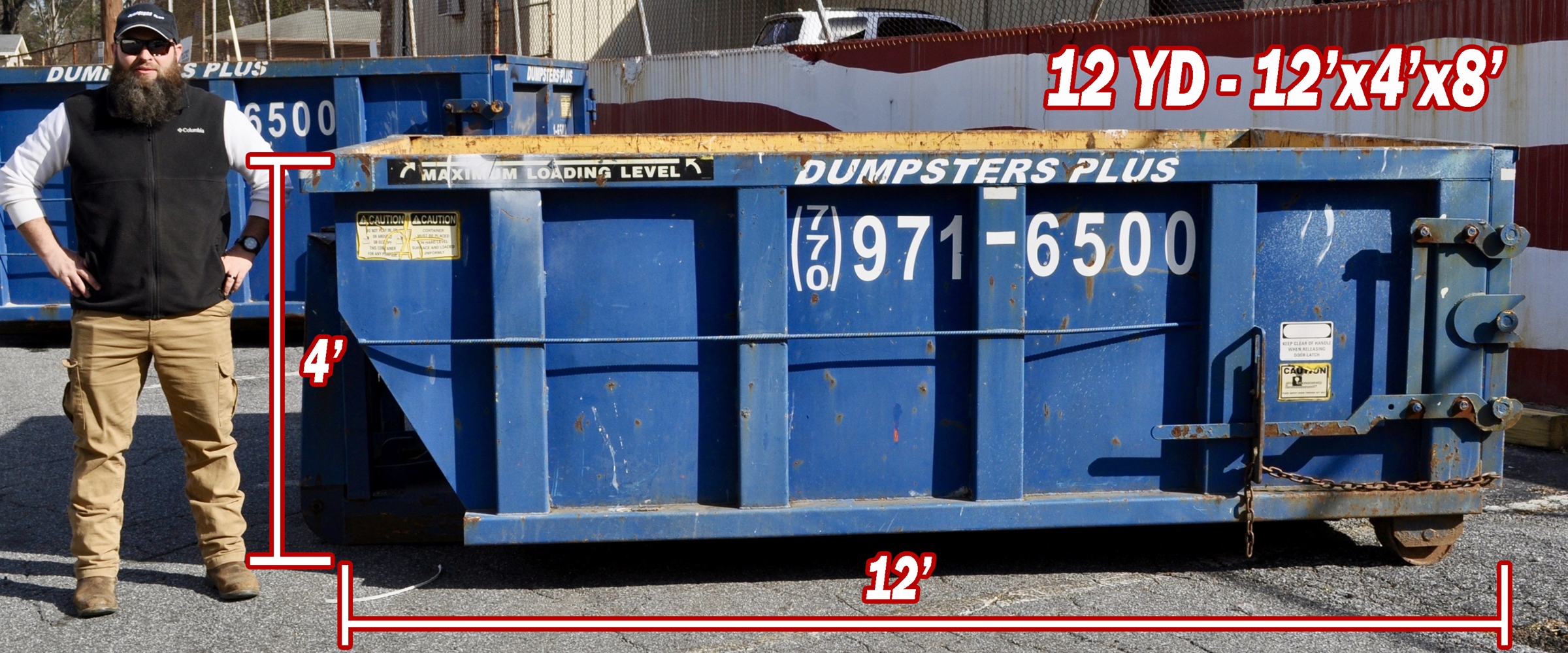 12 Cubic Yard Dumpster – 12′ Long x 4′ High x 8′ Wide