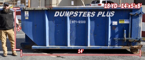 18 Cubic Yard Dumpster – 14′ Long x 5′ High x 8′ Wide